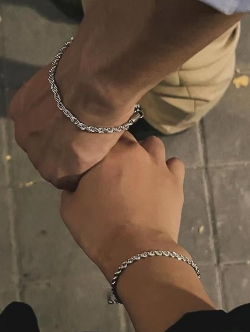 دستبند طنابی نقره ای استیل ژوپینگ زنانه و مردانه اسپورت نازک 3میل آبکاری نقره رنگ ثابت وارداتی