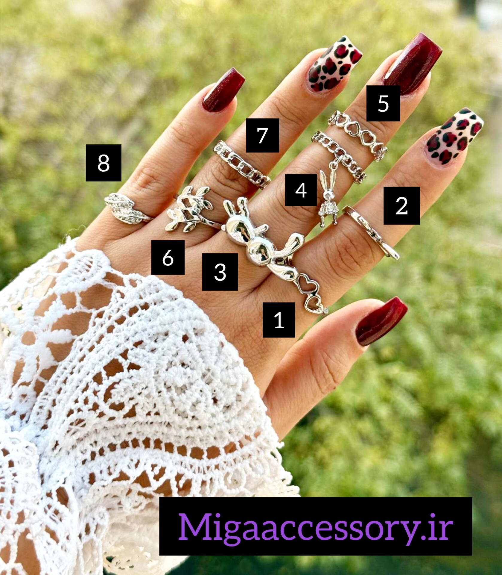 انگشتر نقره‌ای خرگوش / قلب / برگ پینترستی مینیمال ترند استیل آبکاری رادیوم از برند زارا اروپا