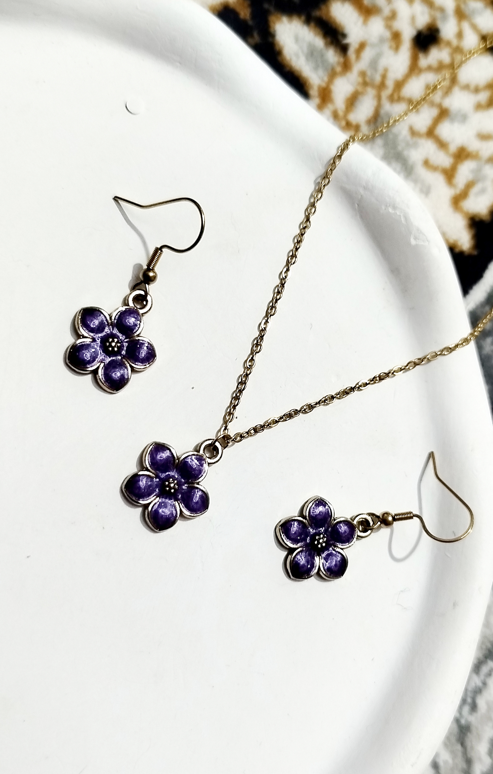نیم ست گوشواره گردنبند بنفش سلطنتی هخامنشی ترند استیل ضد حساسیت از برند Zara accessories