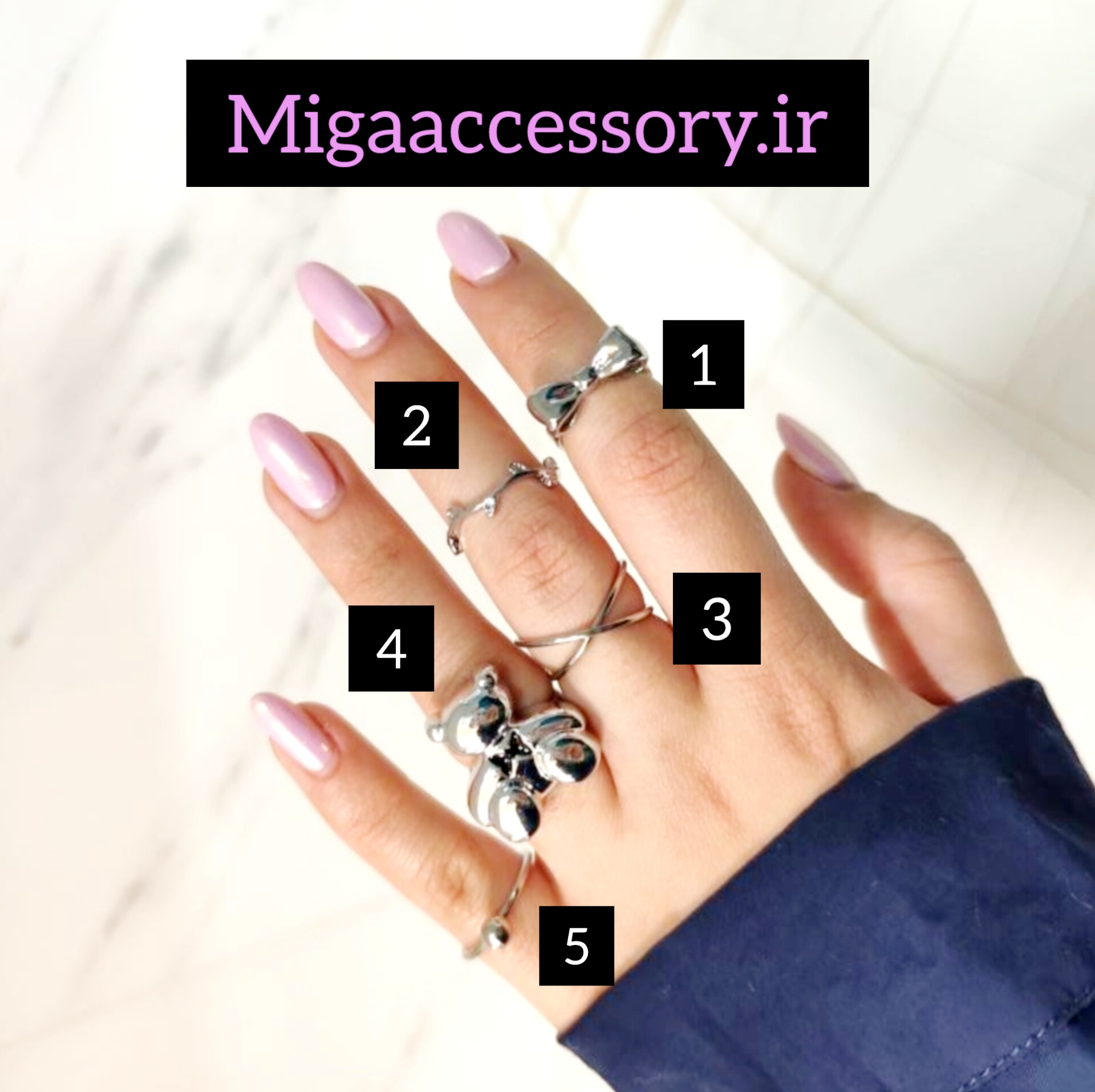 انگشتر پاپیون نقره ای/ تدی/برگ / ضربدری و مروارید ریز استیل اروپایی از برند Zara accessories