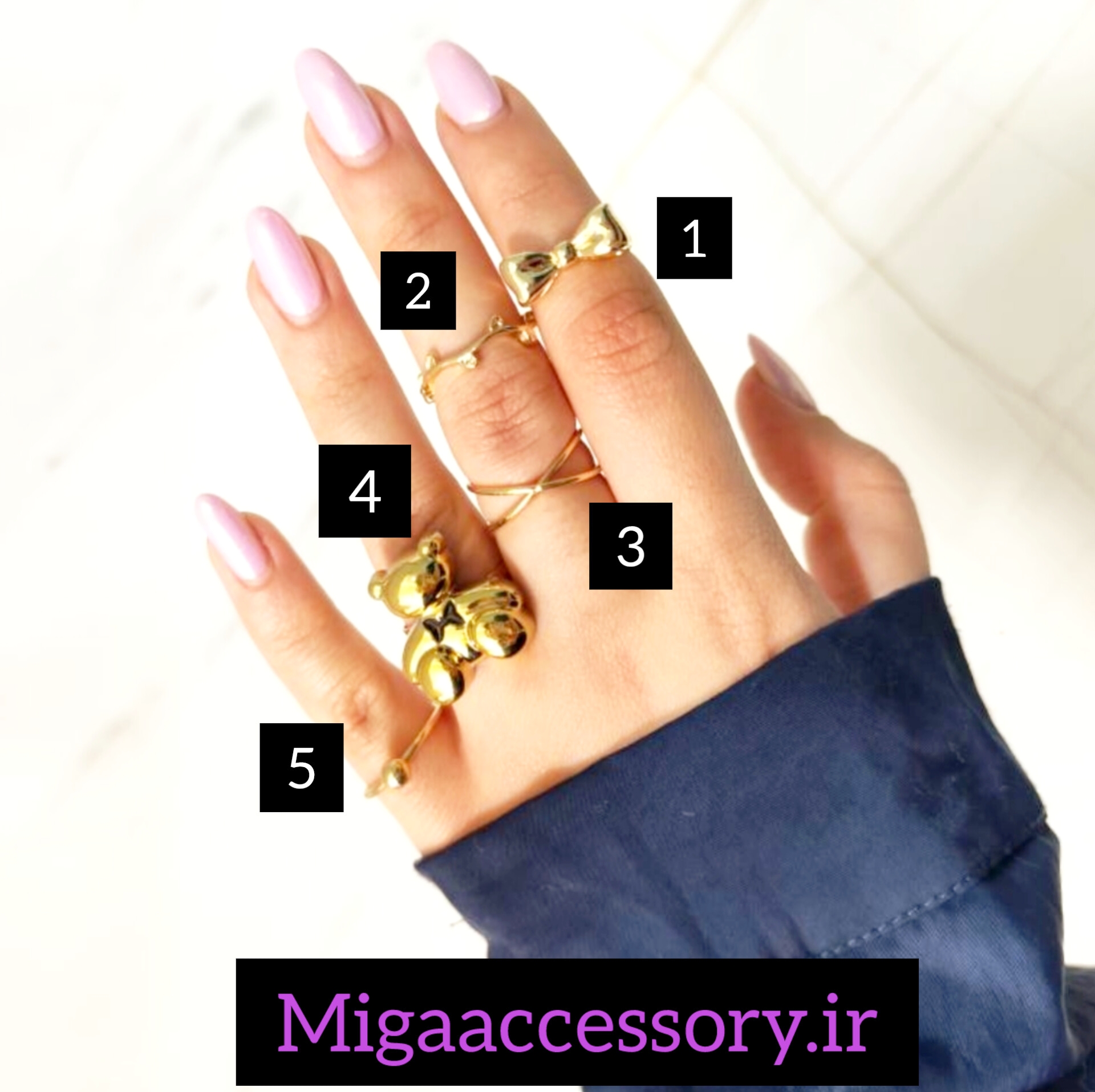 انگشتر پاپیون طلایی/ تدی/برگ / ضربدری و مروارید ریز استیل اروپایی از برند Zara accessories