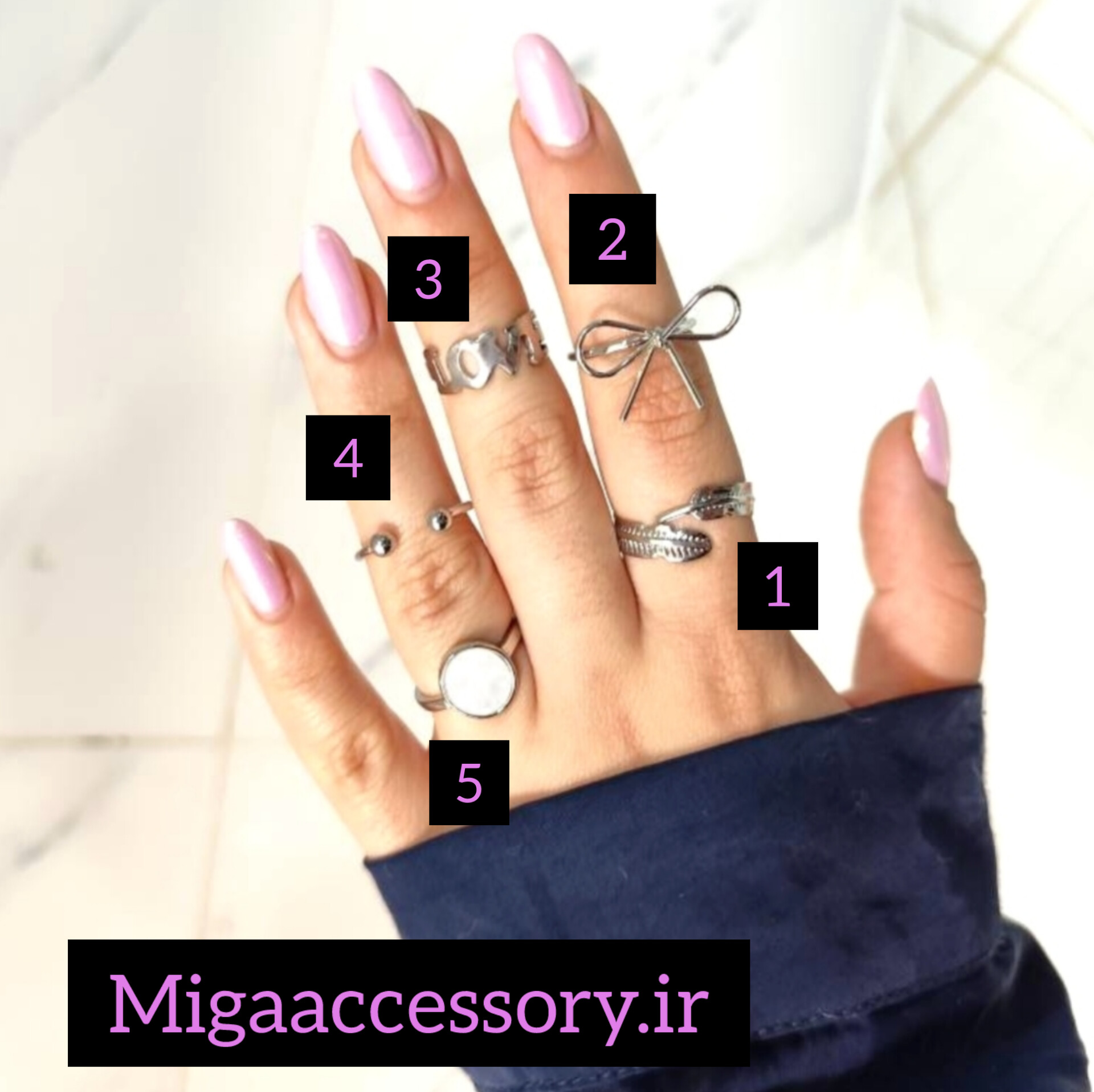 انگشتر نقره ای پاپیون/ برگ آغوش/ لاو / سنگ صدفی / ۲ مروارید یونیک استیل ۳۱۶ مقاوم تولید ایتالیا از برند Zara accessories