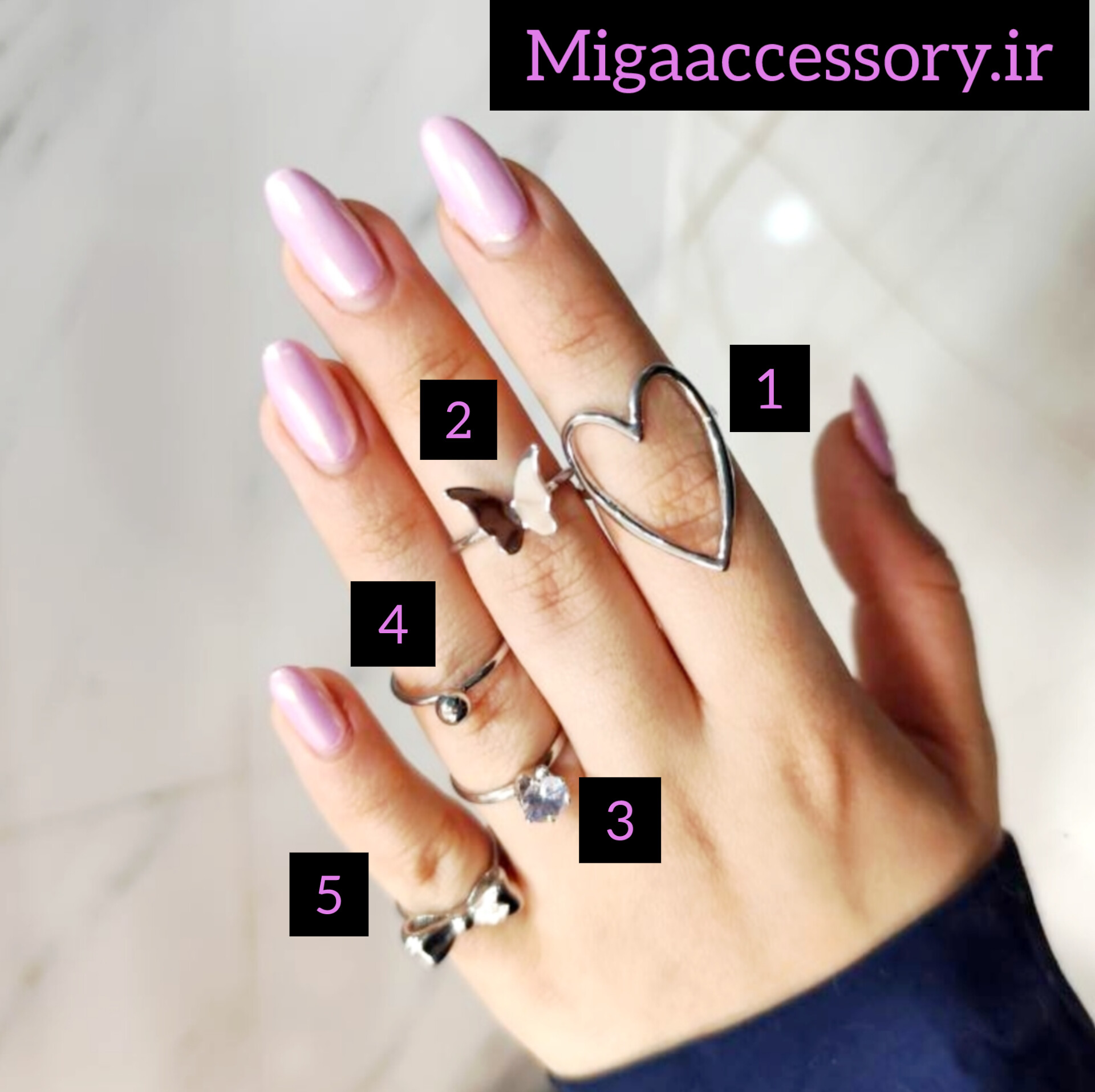 انگشتر قلب بزرگ نقره ای / پروانه مینیمال/ تک نگین / تک مروارید/ پاپیون استیل 316 ترند 2026 اروپایی از برند Zara accessories