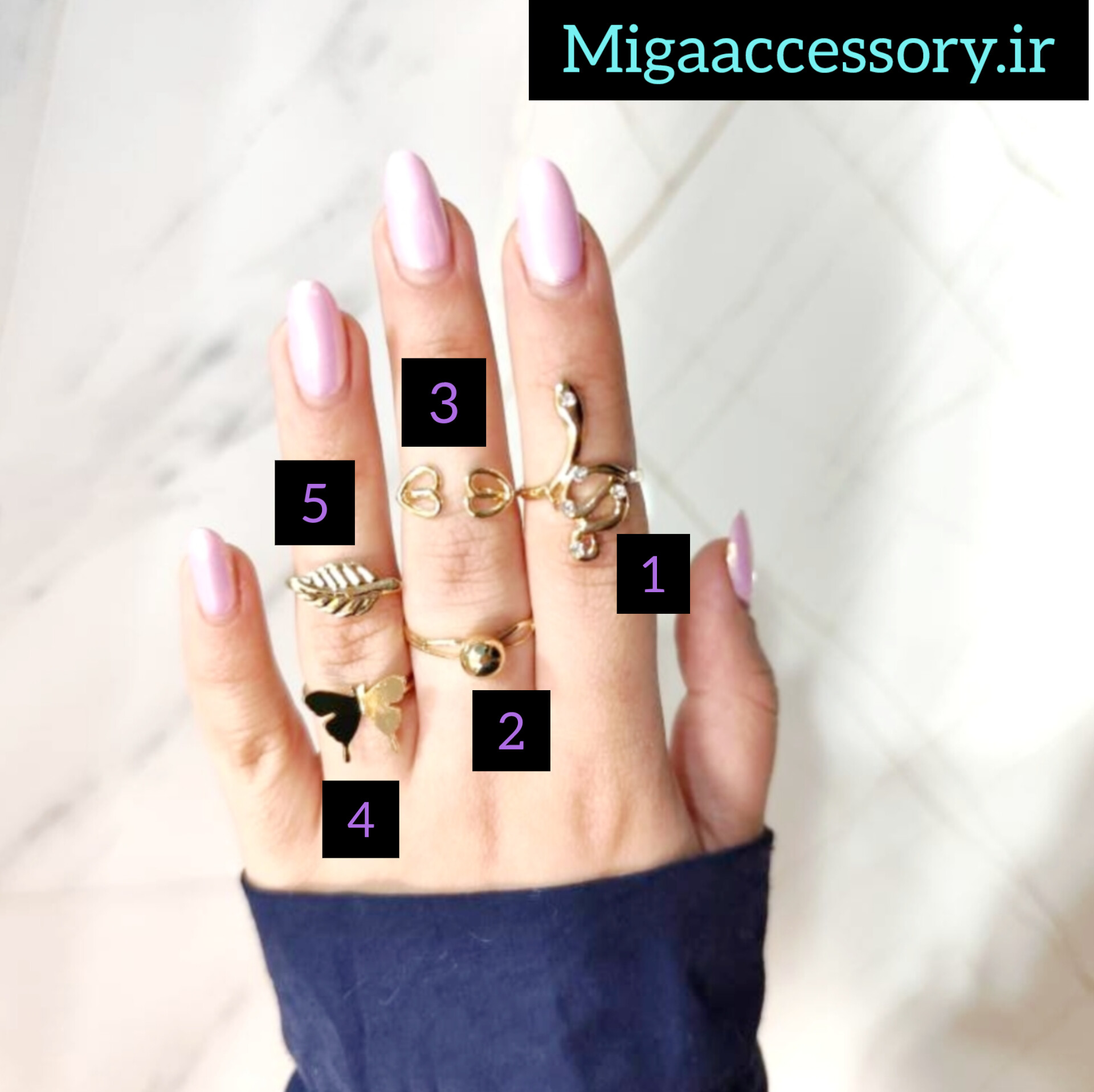 انگشتر طلایی مار نگین دار / دوقلب پینترستی/ شاپرک و برگ استیل ضد حساسیت از برند Zara accessories تولید ایتالیا