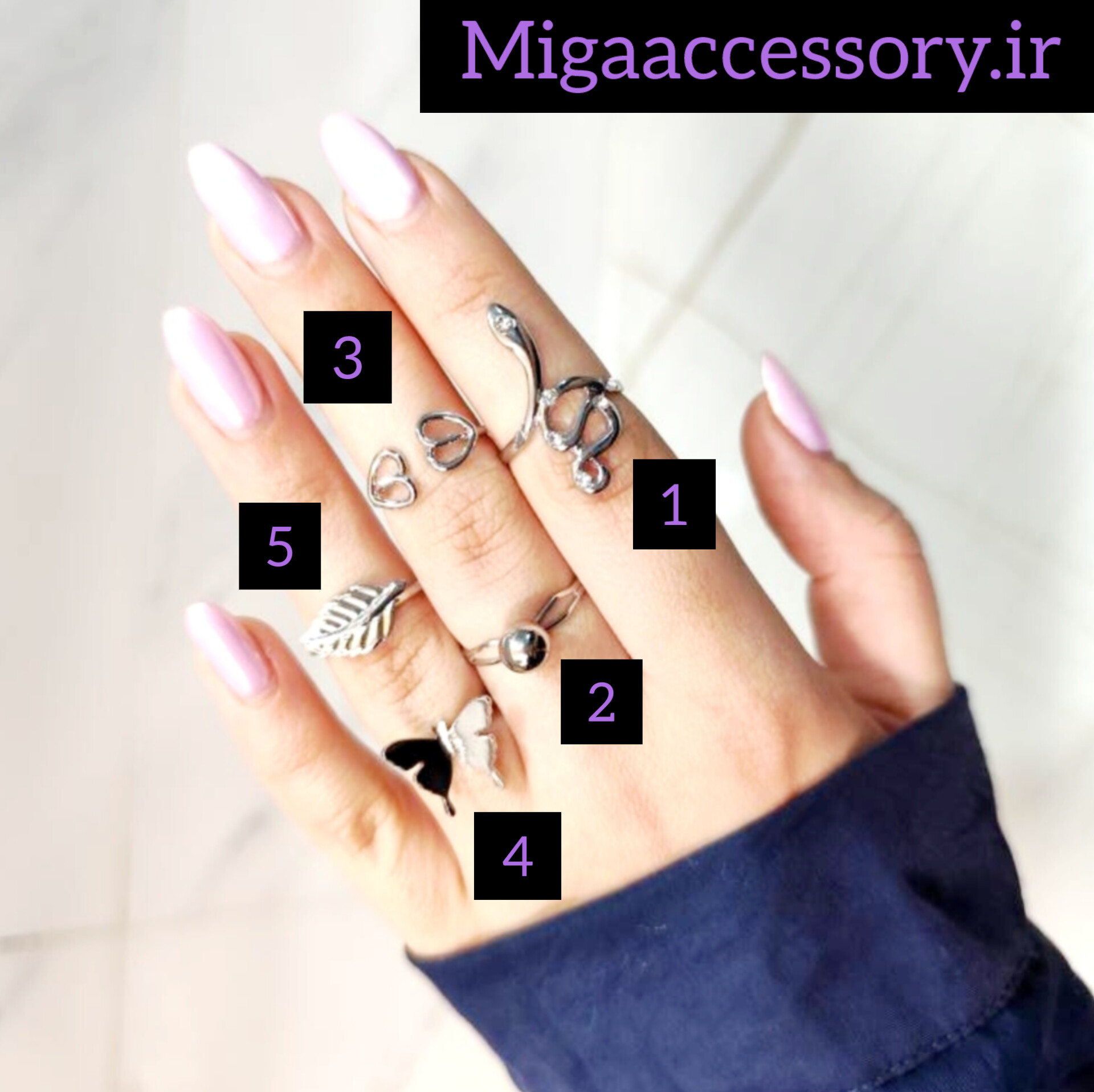 انگشتر نقره ای مار نگین دار / دوقلب پینترستی/ شاپرک و برگ استیل ضد حساسیت از برند Zara accessories تولید ایتالیا