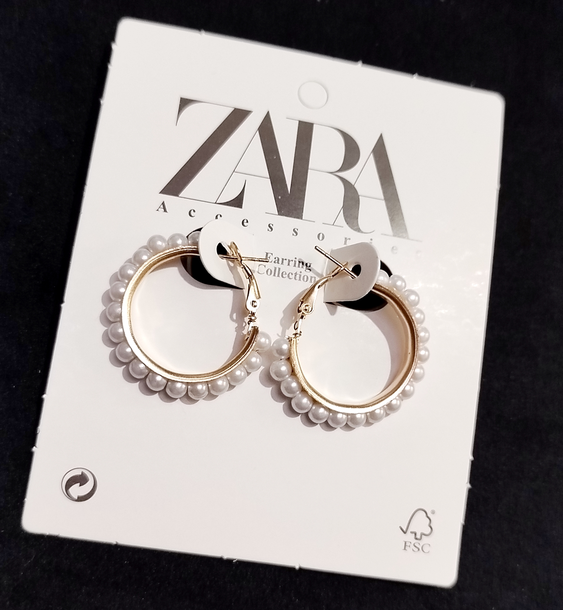 گوشواره مرواریدی حلقه ای سایز متوسط قطر 3 سانت استیل ضد حساسیت رنگ ثابت اروپا برند Zara accessories
