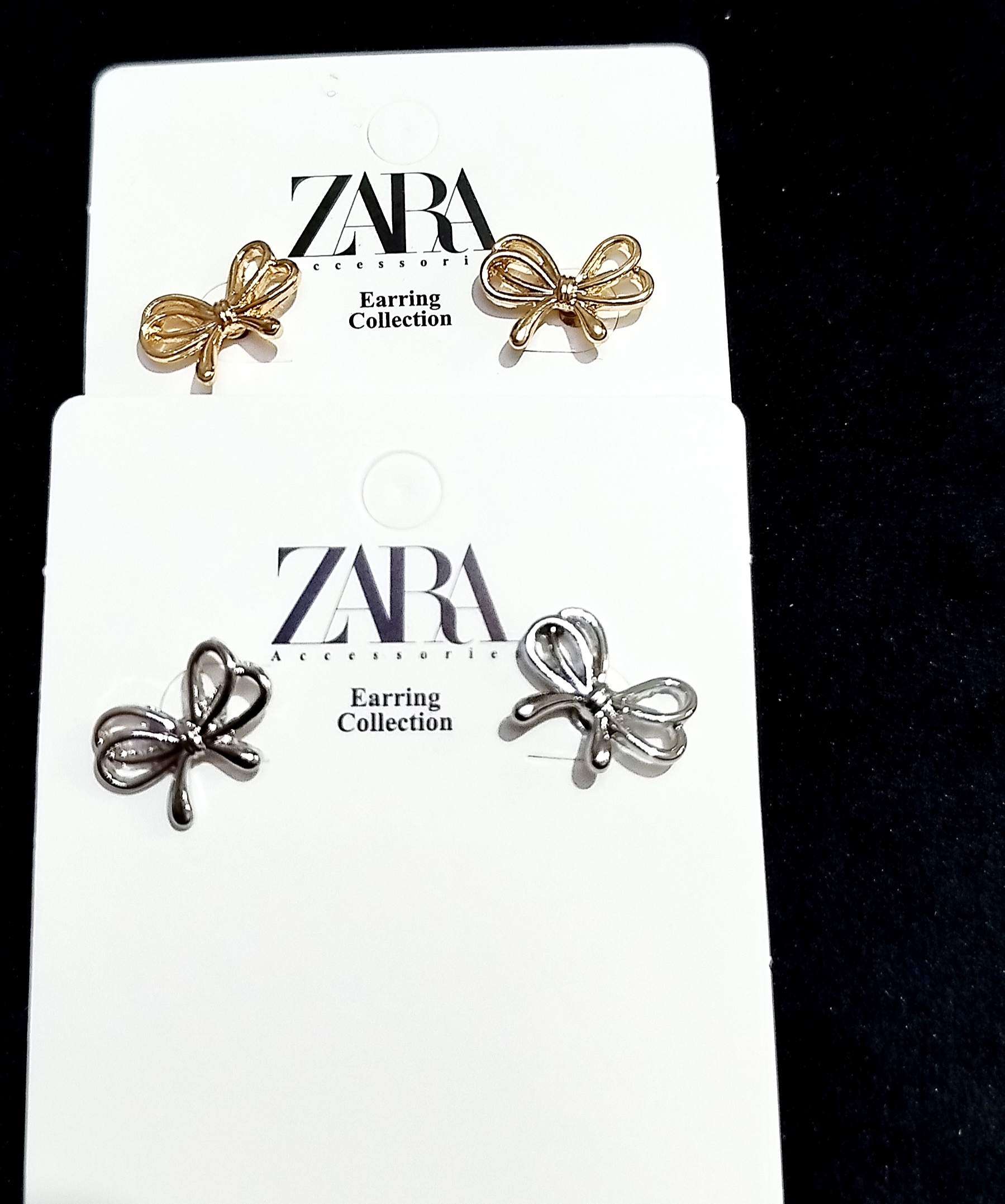 گوشواره پاپیون پینترستی لوکس مینیمال استیل رنگ ثابت ضد حساسیت و آلرژی از برند Zara accessories