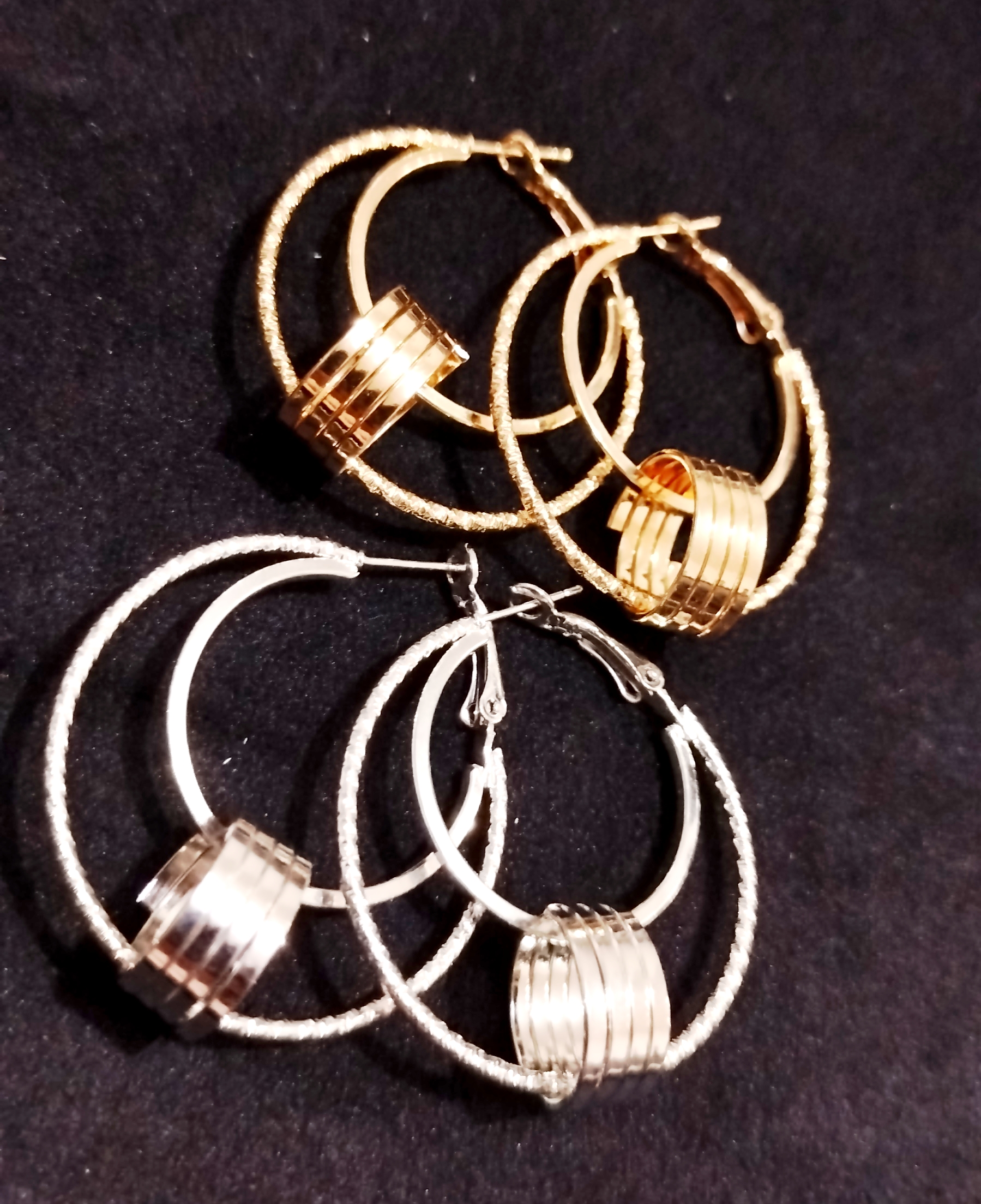 گوشواره شاین لاین دورج فنردار زارا سایز بزرگ استیل رنگ ثابت ضد حساسیت و آلرژی Zara accessories
