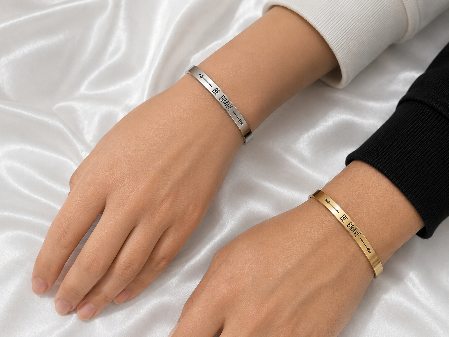 دستبند بنگل ست کاپلی / دوستی Be Brave استیل ضد حساسیت از برند Zara accessories ساخت ایتالیا