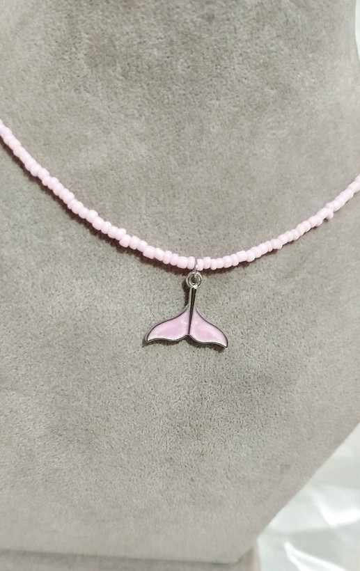 گردنبند دموال صورتی مینیمال | زنجیر استیل ۴۵+۵ سانت | رنگ ثابت و ضد حساسیت | مهره اروپایی | ساخت میگااکسسوری